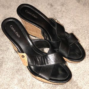 Calvin Klein Corkscrew with Leather Wedges